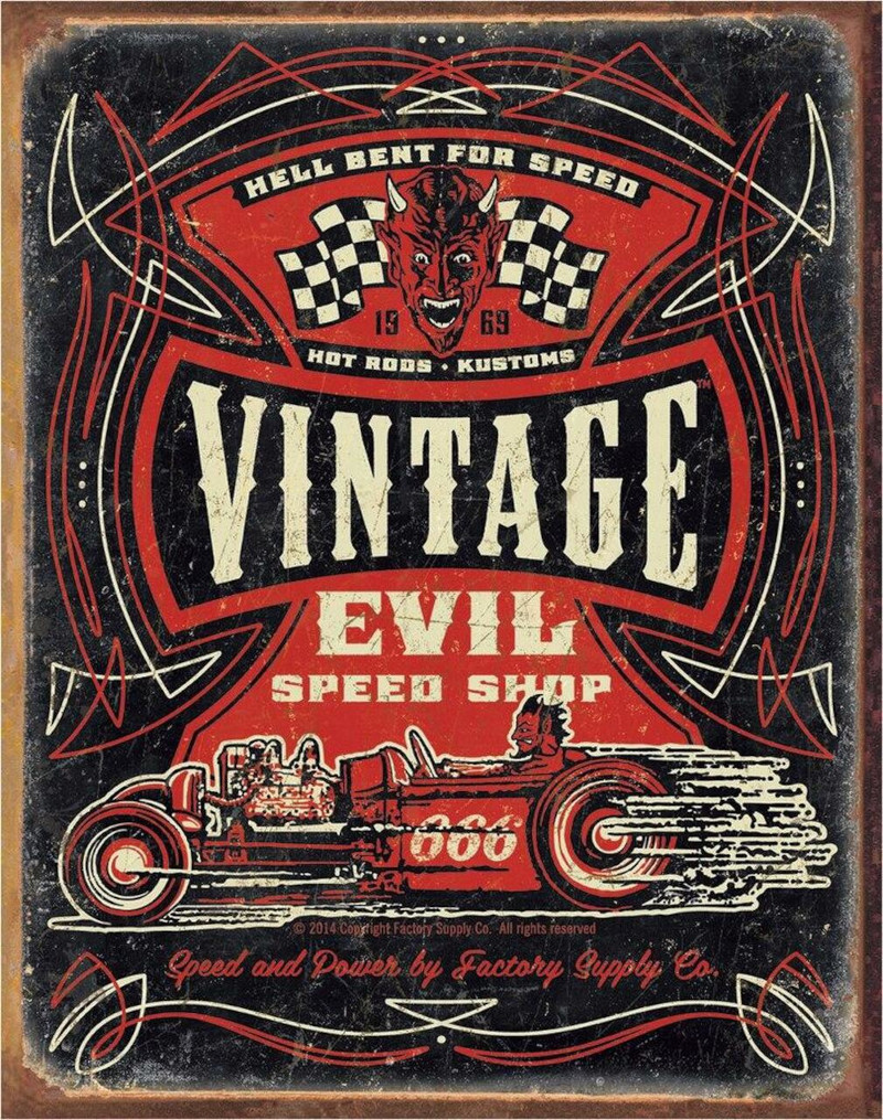 Plaque métallique format 41 x 32 cm Vintage Evil Speed Shop Hot Rod
