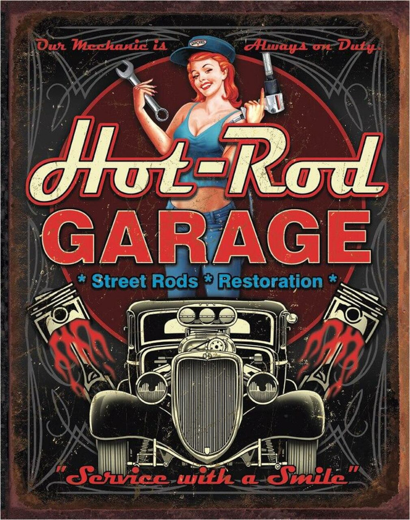 Plaque métallique format 41 x 32 cm Restoration Garage Hot Rod