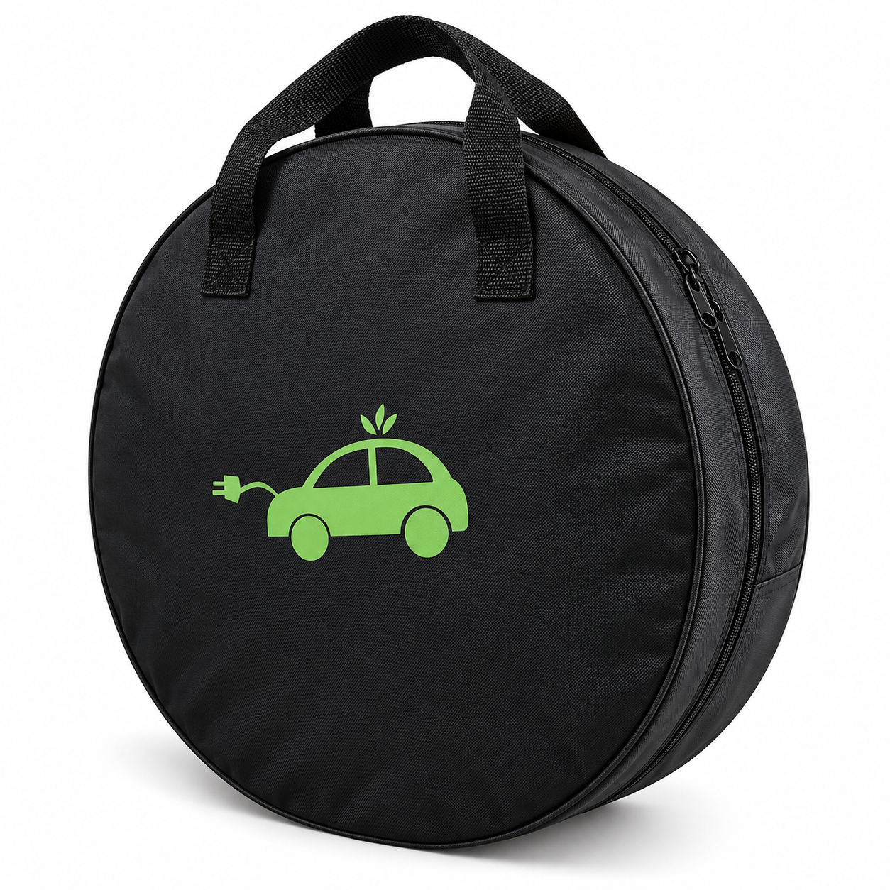 Sac rond noir pour câble de recharge avec motif voiture vert