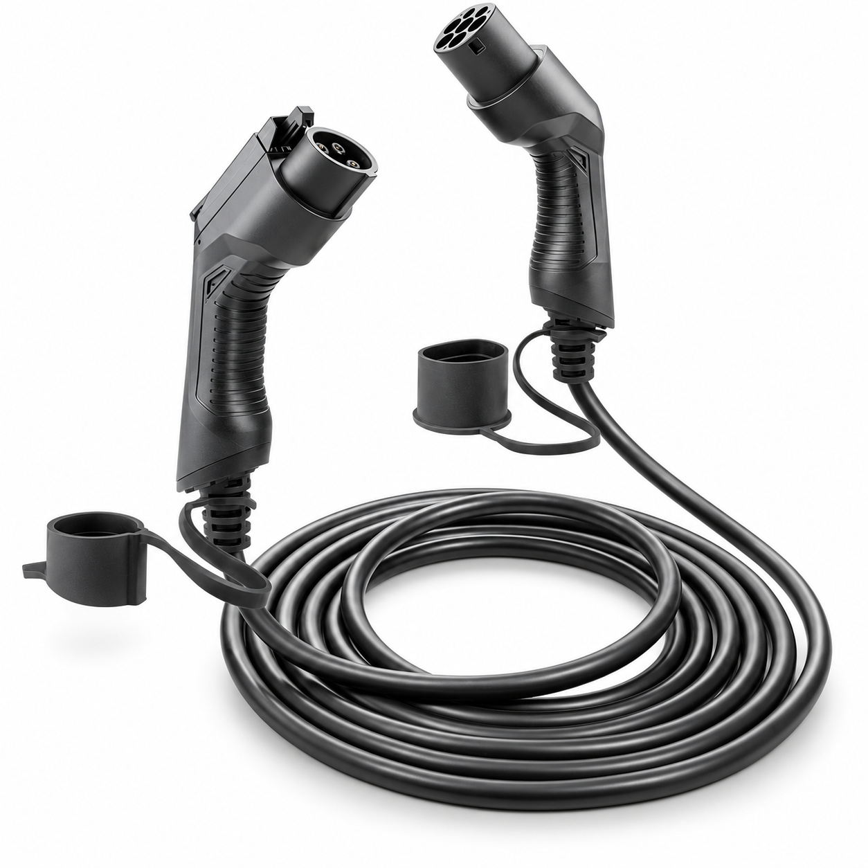 Câble de recharge noir avec connecteur Type 1 et connecteur Type 2
