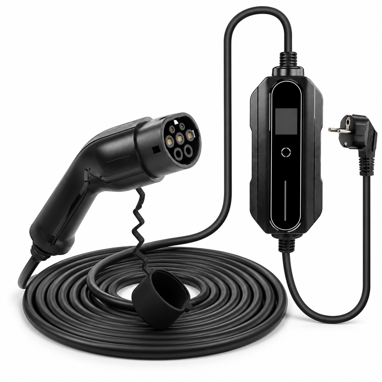 Chargeur portable noir Type 2 vers Schuko avec câble et boîtier