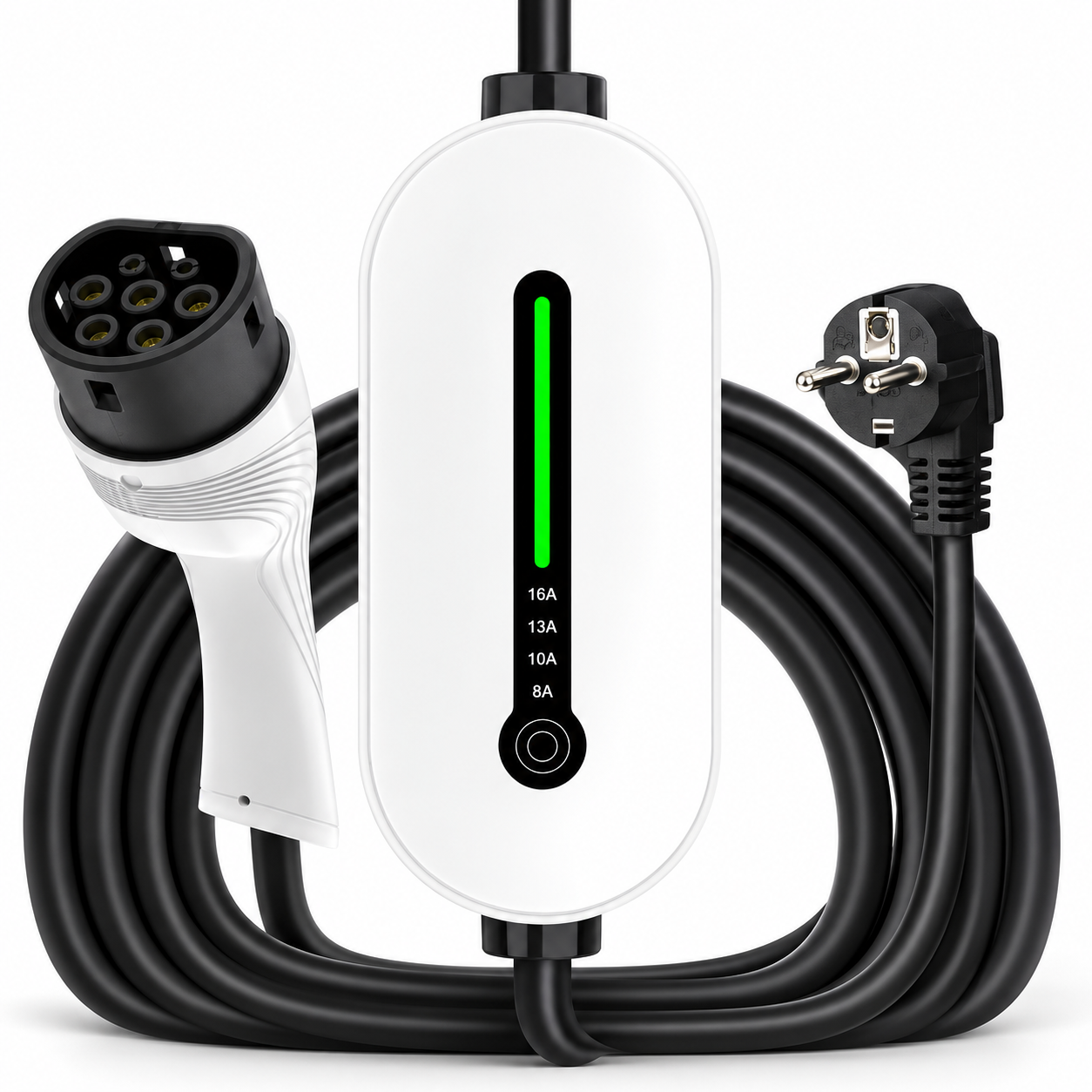 Chargeur portable blanc Type 2 vers Schuko avec câble noir