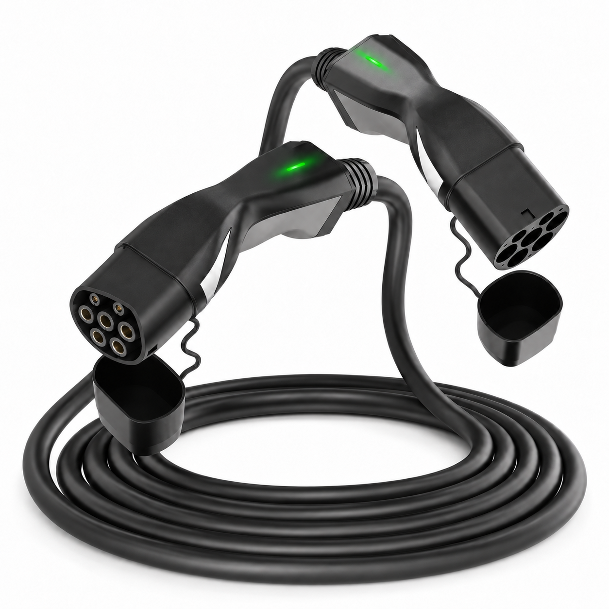 Câble Type 2 vers Type 2 à poignées grises et noires avec connecteurs visibles