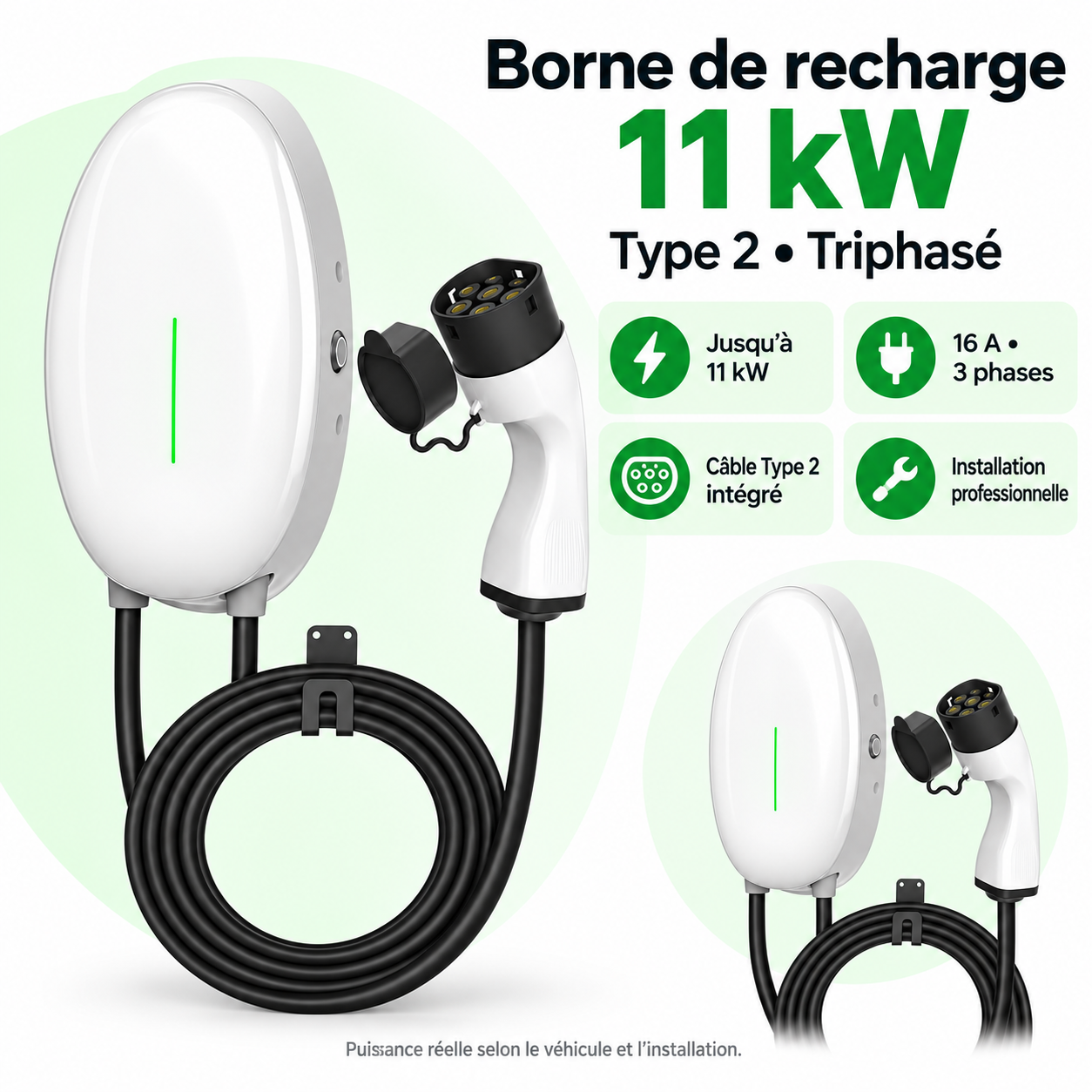 Borne 11 kW Type 2 : vues et caractéristiques en français