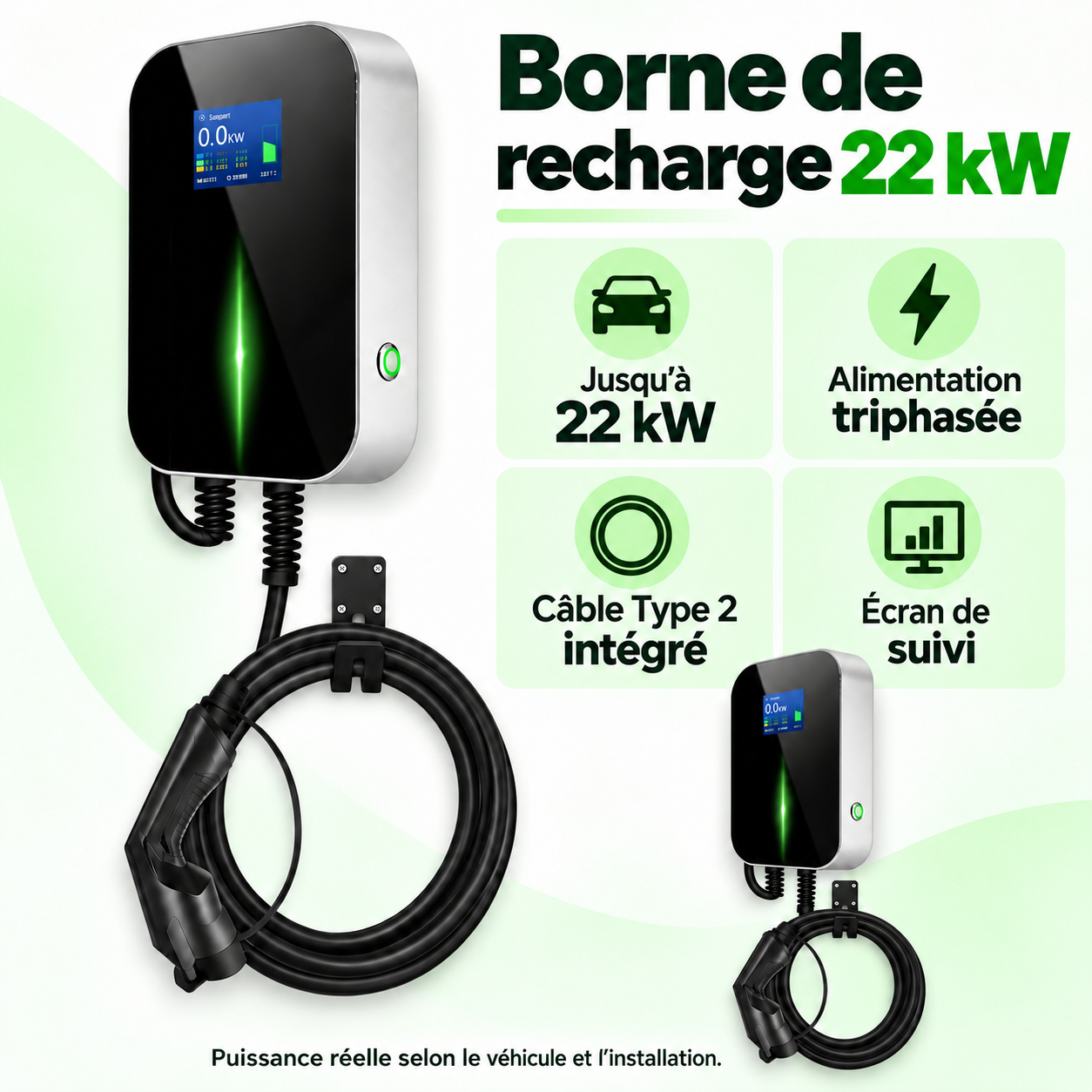 Borne 22 kW Type 2 : vues et caractéristiques en français