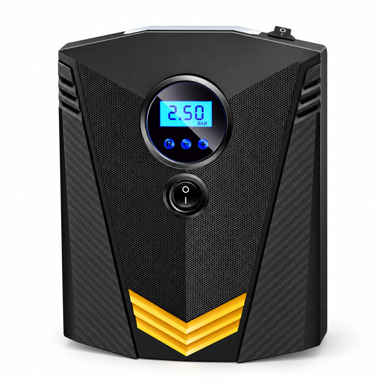 Gonfleur numérique noir 12 V avec chevrons jaunes