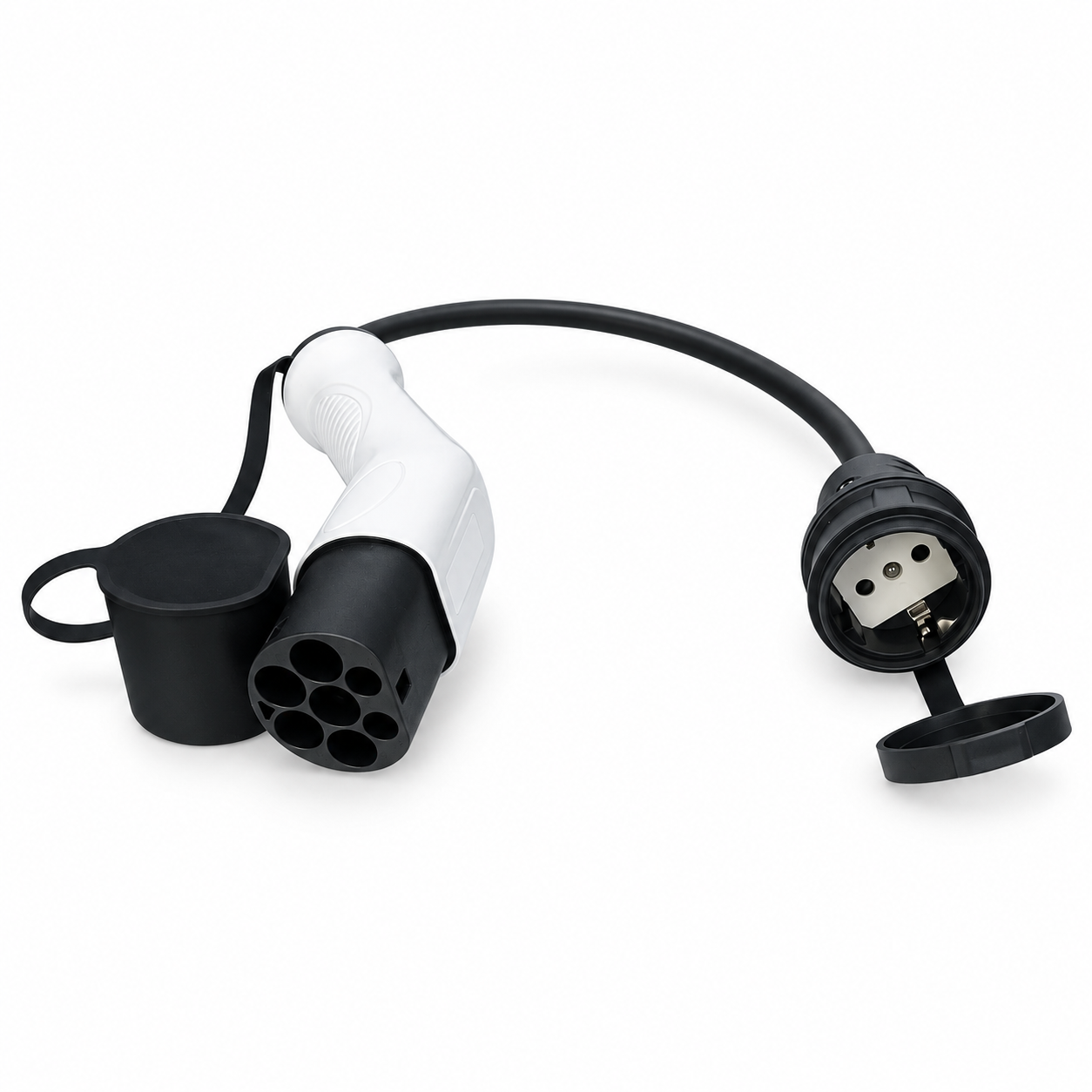 Adaptateur blanc et noir Type 2 vers prise domestique