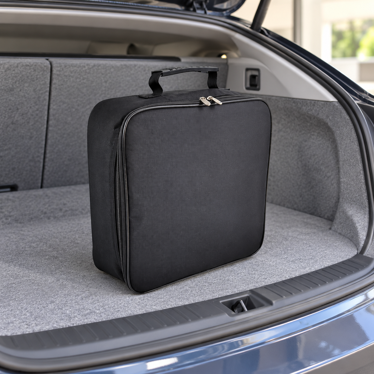 Sac carré noir pour câble rangé dans un coffre