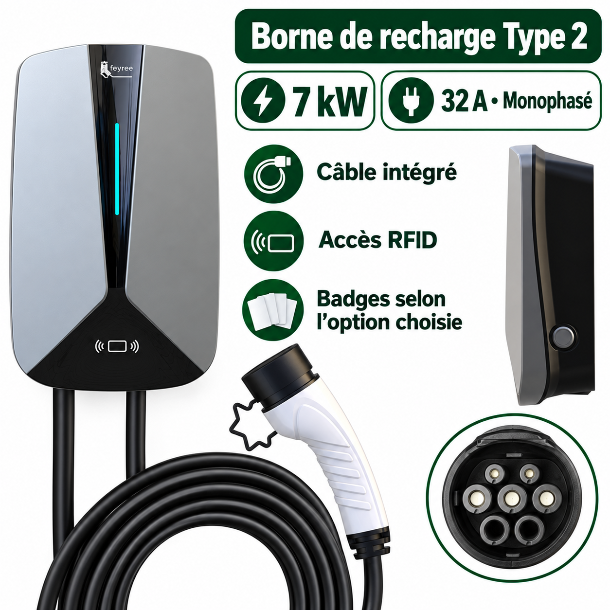 Borne Type 2 7 kW : vues et caractéristiques en français