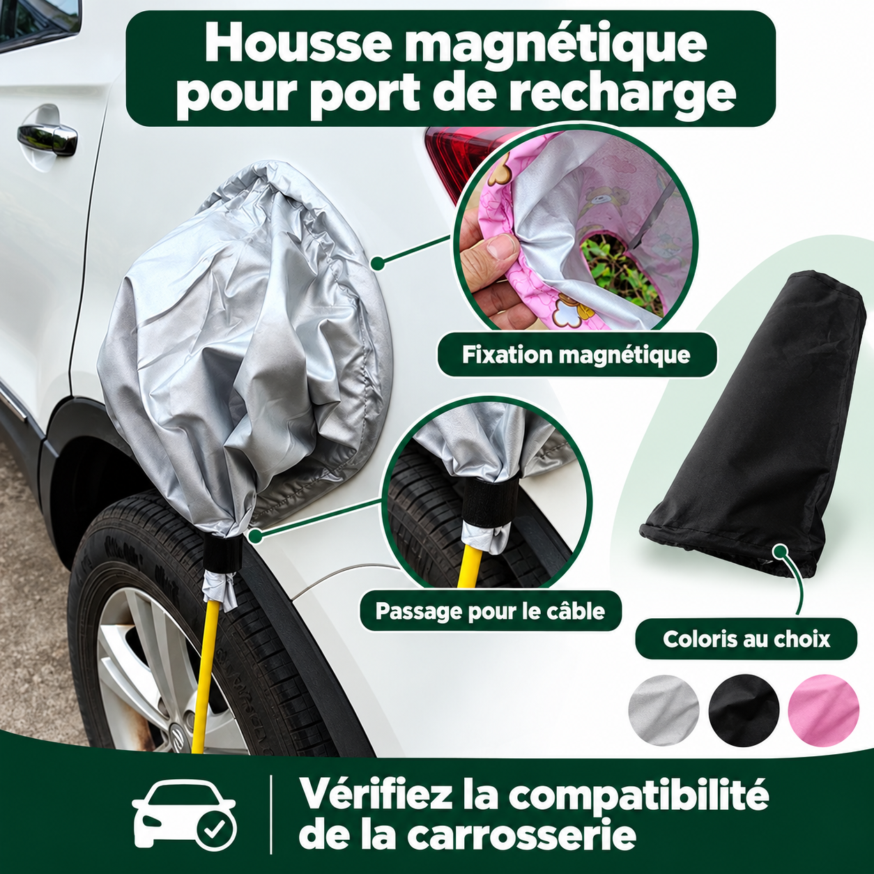 Fixation magnétique et passage de câble de la housse