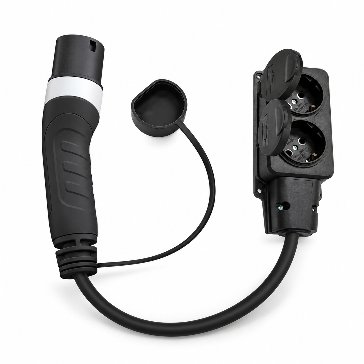 Adaptateur Type 2 noir avec deux prises domestiques