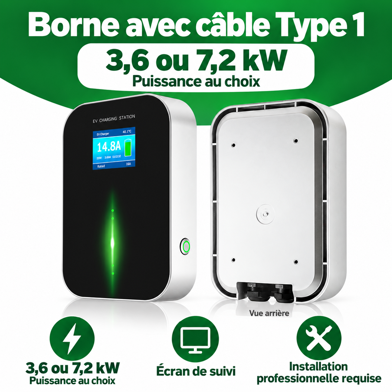 Borne Type 1, vues avant et arrière et puissances au choix