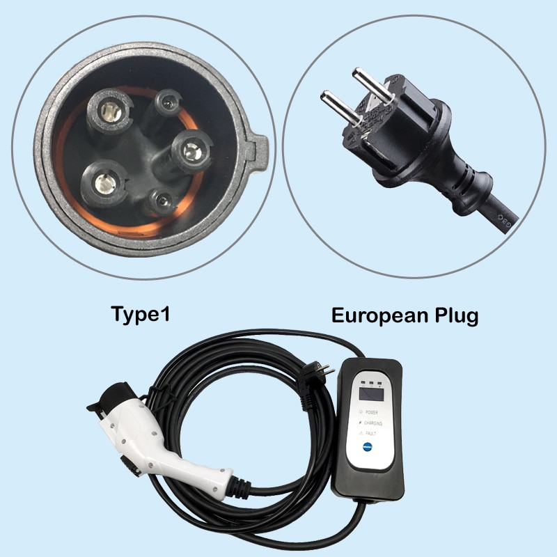 Chargeur portable pour voiture électrique Type 1 vers Type 2