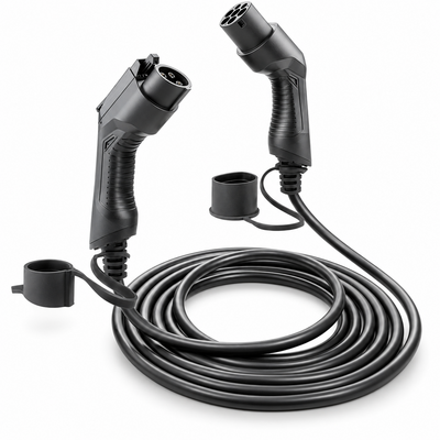 Câble de recharge noir avec connecteur Type 1 et connecteur Type 2
