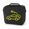 Sac carré noir pour câble de recharge avec motif jaune sur fond blanc