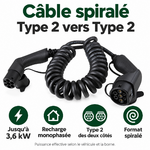 Câble spiralé Type 2 vers Type 2 : jusqu’à 3,6 kW en monophasé
