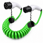 Câble spiralé vert Type 2 vers Type 2 avec poignées blanches