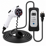 Chargeur portable Type 1 vers Schuko à poignée blanche et boîtier argenté