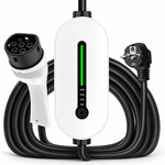 Chargeur portable blanc Type 2 vers Schuko avec câble noir
