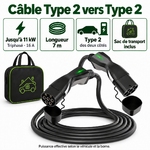 Câble Type 2 : 11 kW en triphasé 16 A, longueur 7 m et sac inclus