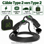 Câble Type 2 : 11 kW en triphasé 16 A, longueur 10 m et sac inclus
