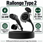 Rallonge Type 2 : 11 kW et longueurs 5, 10, 15 ou 20 m au choix