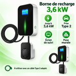 Borne 3,6 kW avec prise Type 2 : vues et caractéristiques en français