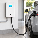 Borne blanche 3,6 kW en situation de recharge dans un garage