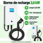 Borne 3,6 kW Type 2 câble 6,10 m : vues et caractéristiques en français