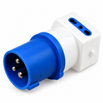 Adaptateur blanc avec fiche CEE bleue à trois broches