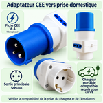 Adaptateur CEE 16 A : vues et sens de branchement en français