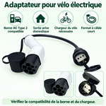 Adaptateur Type 2 pour vélo : vues des connecteurs et repères en français