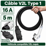 Détails du connecteur Type 1 et des deux prises domestiques du câble V2L