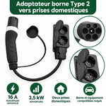 Adaptateur côté borne Type 2, 16 A et deux prises domestiques