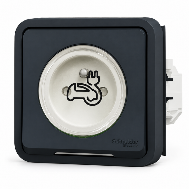 Prise renforcée anthracite 2P+T avec clapet transparent