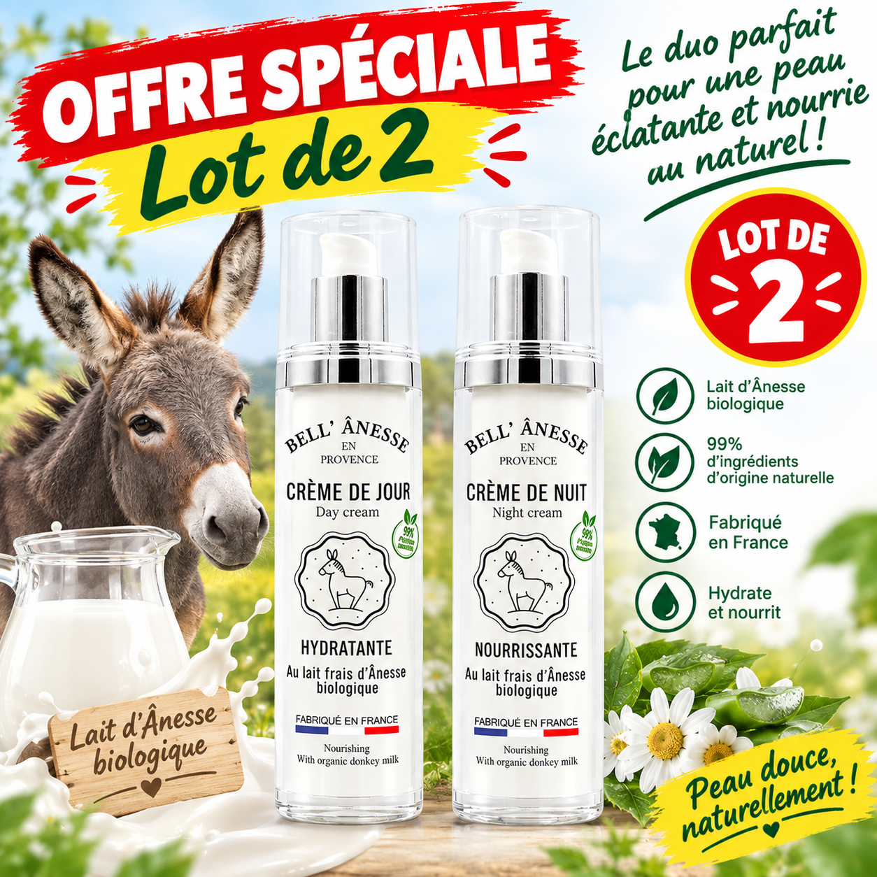 Offre spéciale au lait d’ânesse biologique
