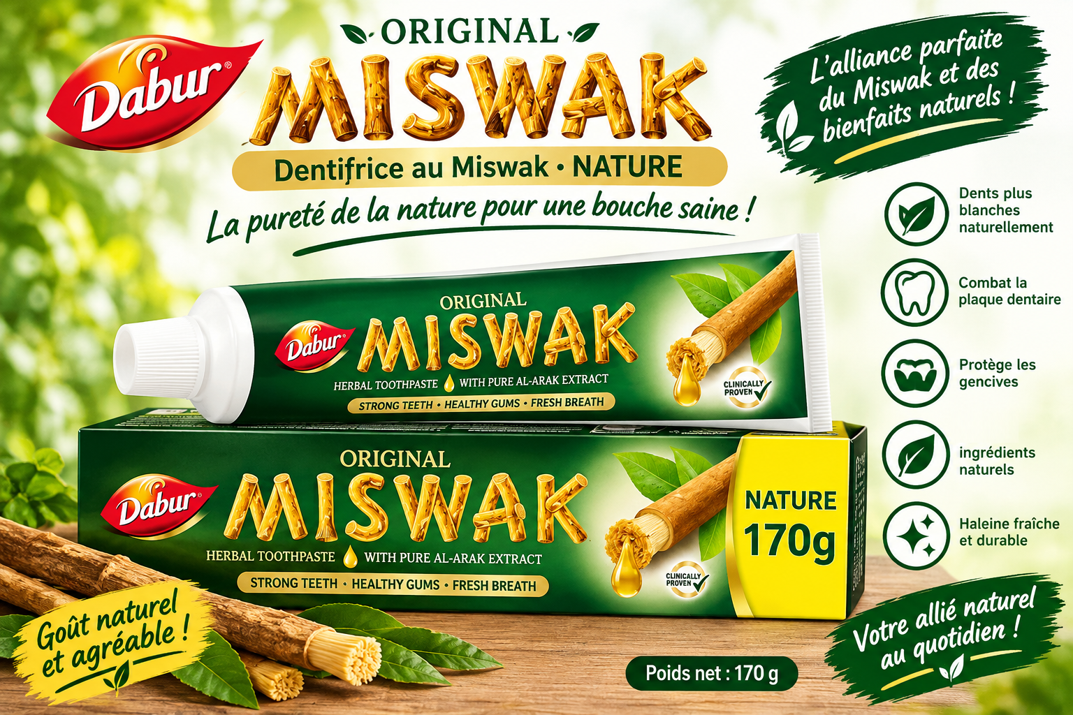 Dentifrice Miswak, fraîcheur naturelle