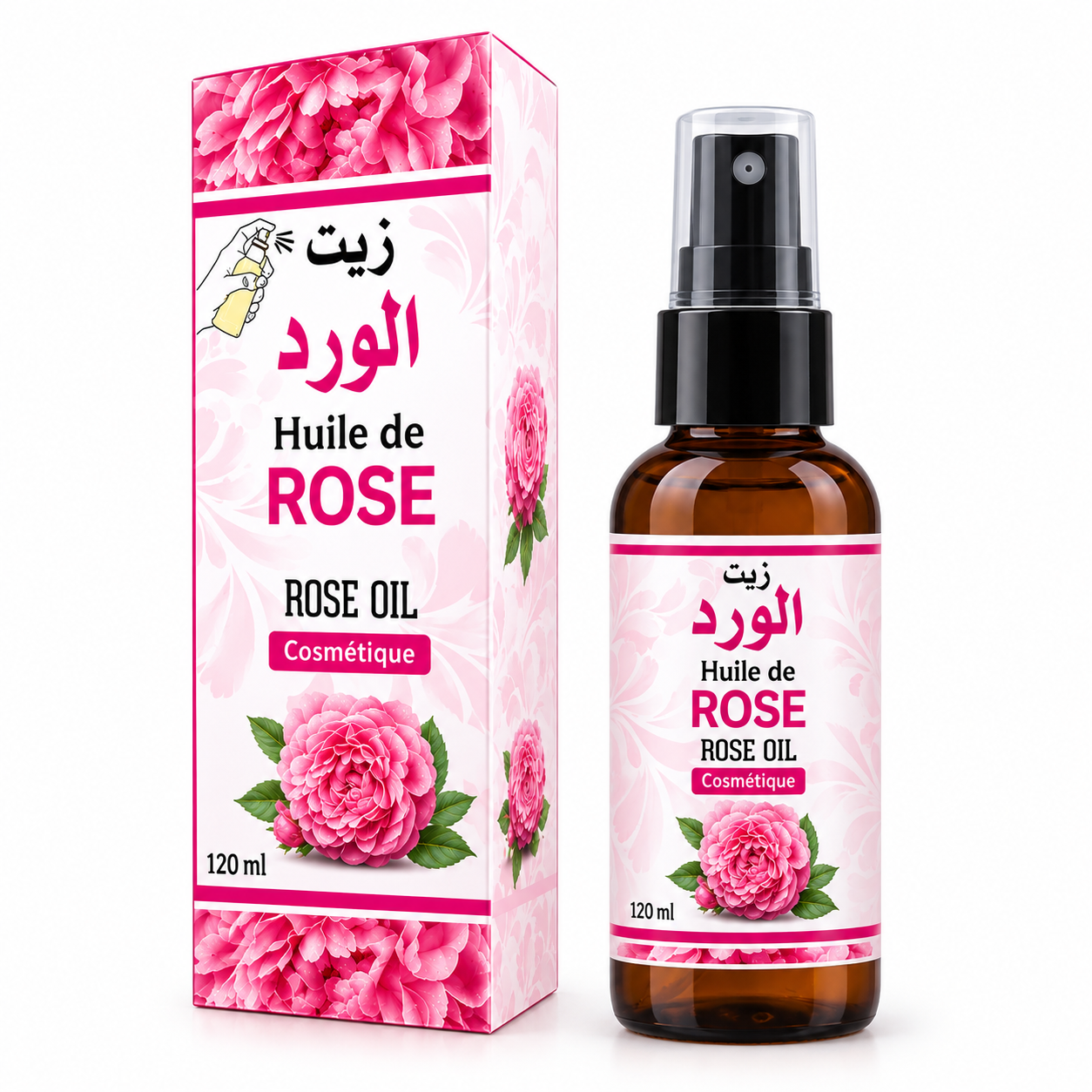 Coffret et huile de rose cosmétique(1)