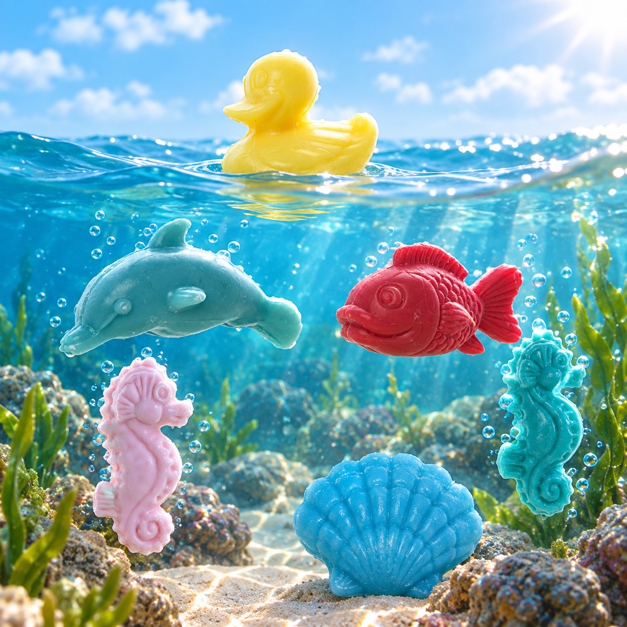 Diorama marin de jouets colorés