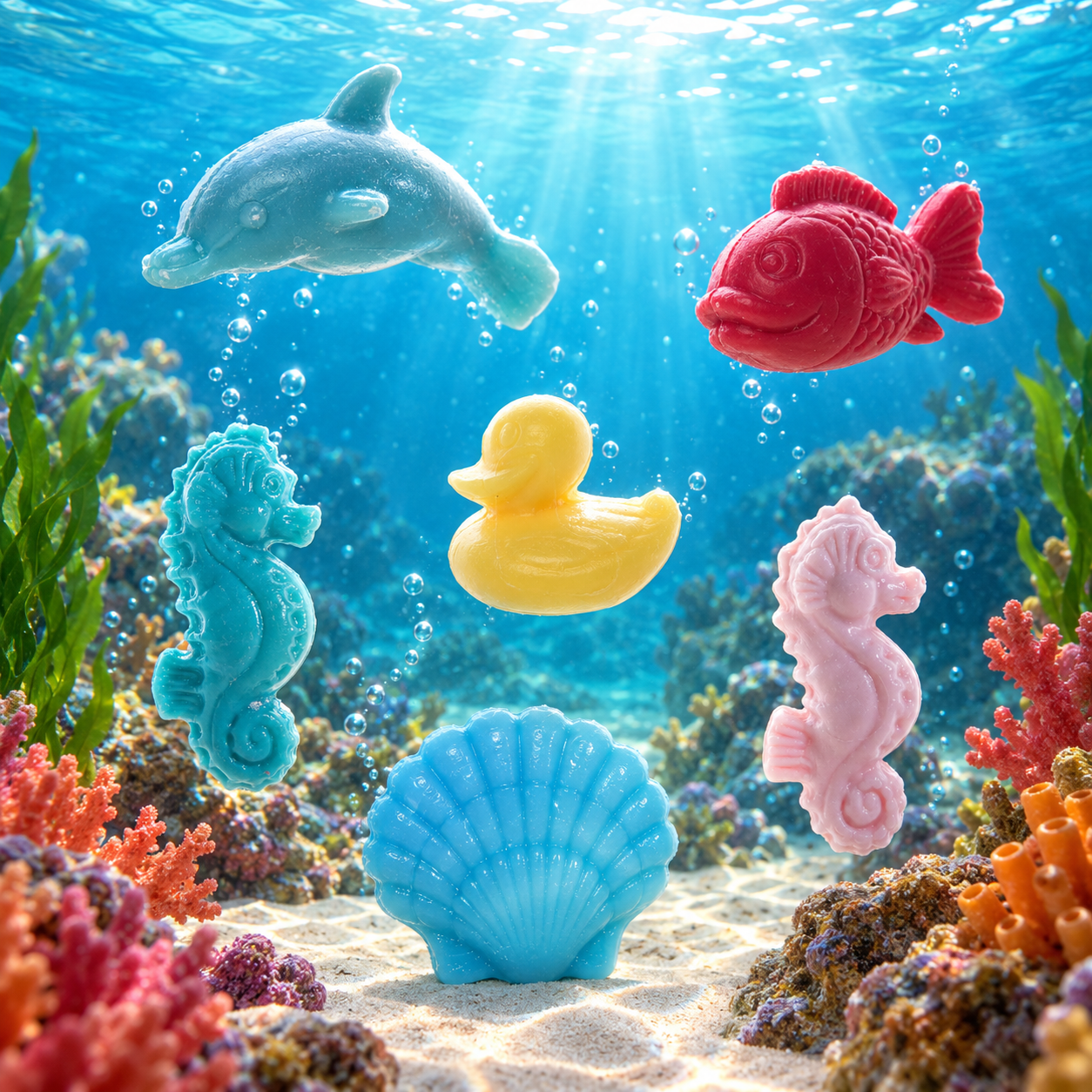 Diorama récifal aux créatures bonbon