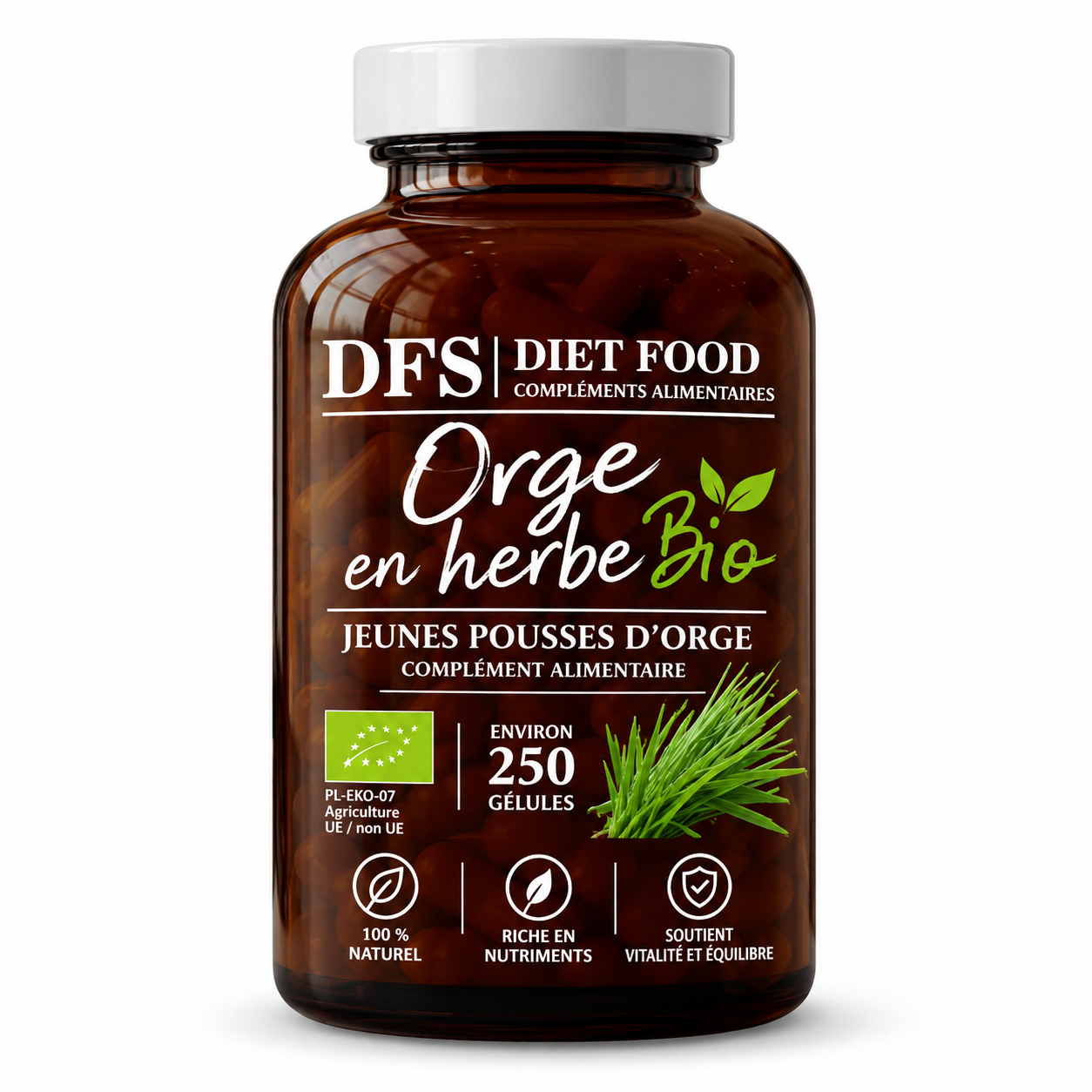 Flacon bio d’orge en herbe