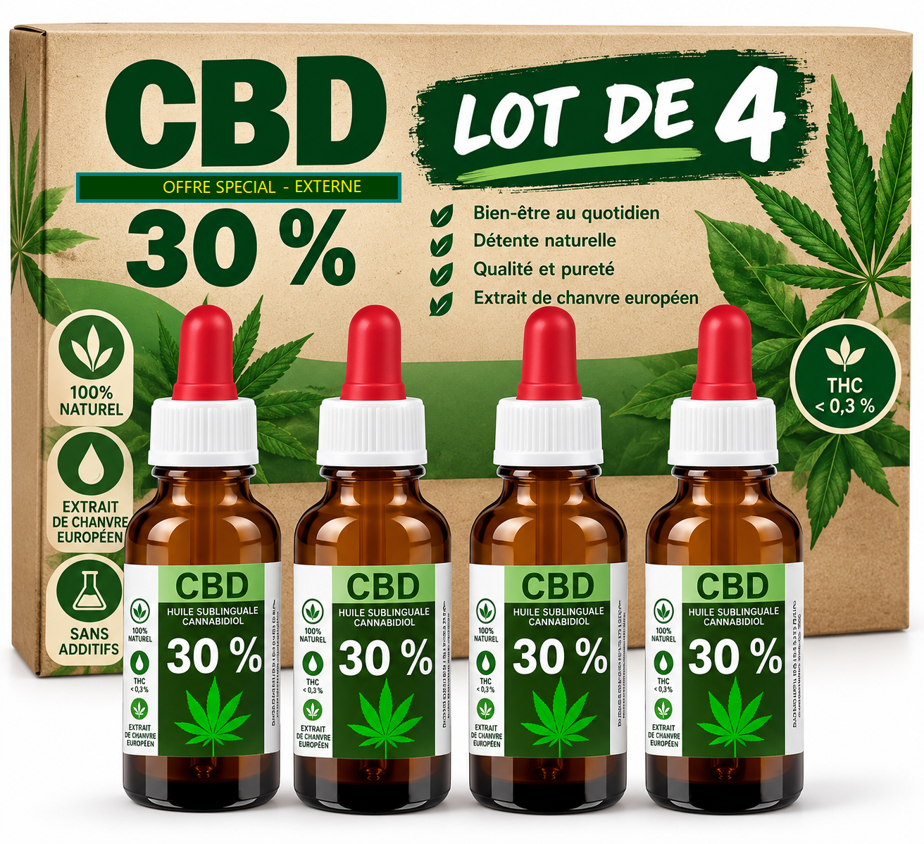 Pack de 4 huiles CBD naturelles