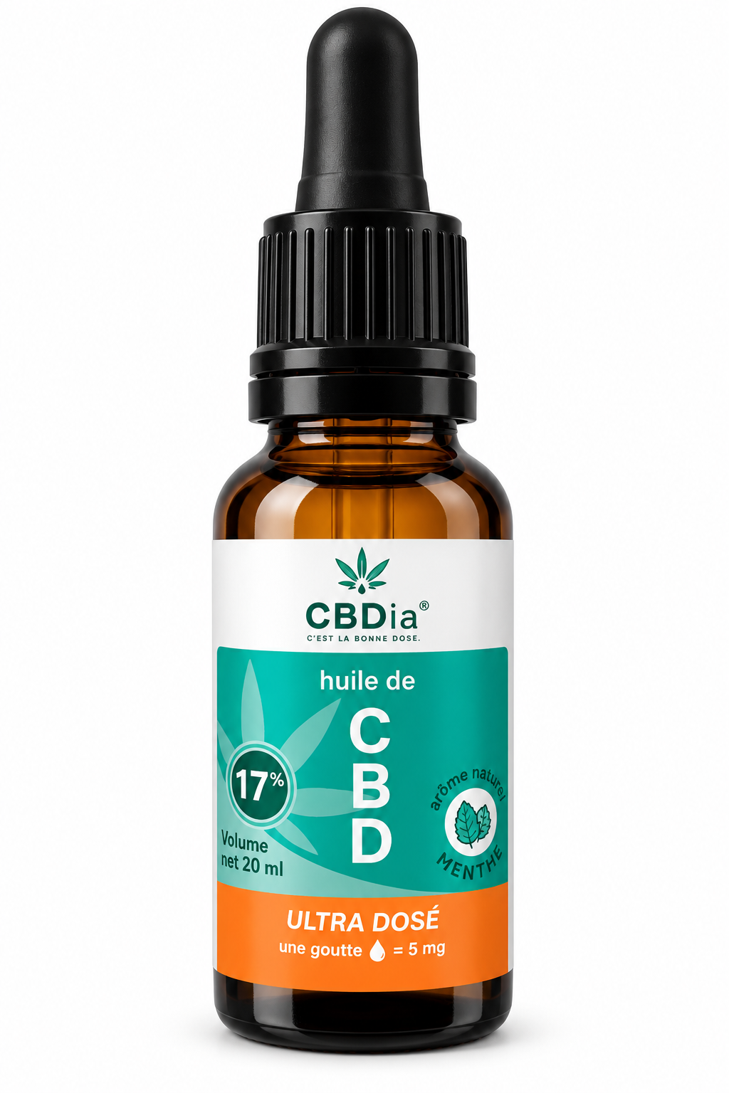 Flacon d’huile CBD menthe ultra dosée