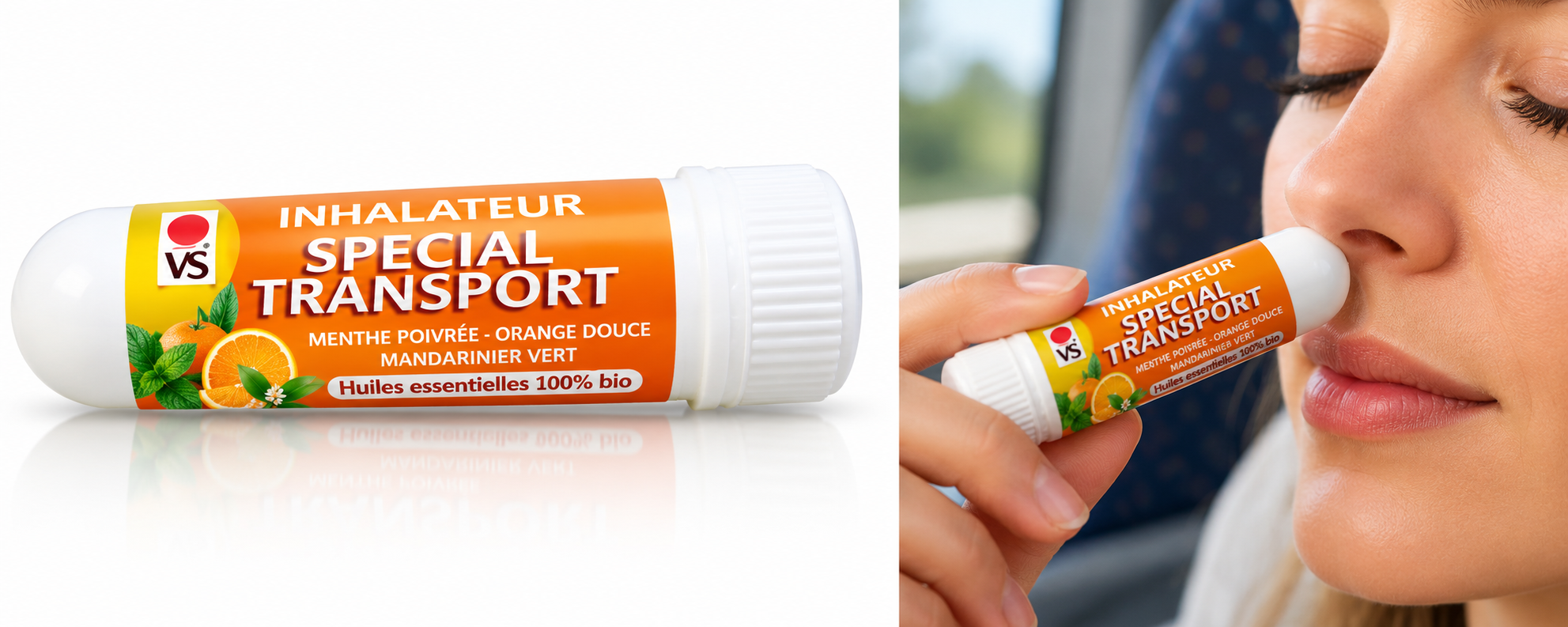 Inhalateur spécial transport à la menthe et orange