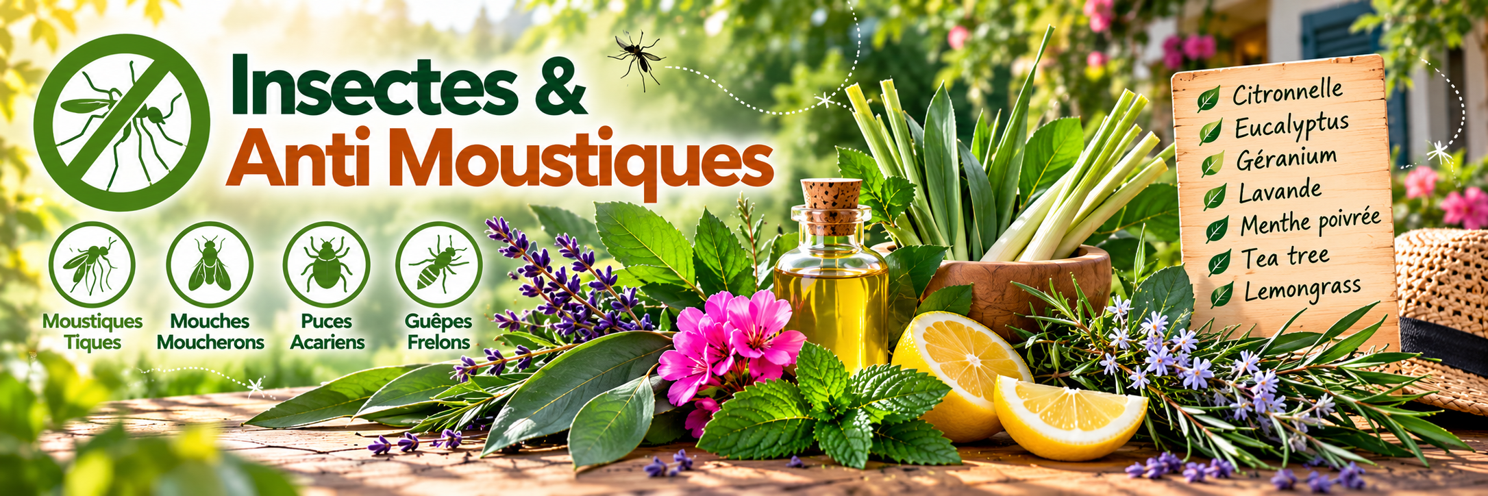 Bannière naturelle anti-moustiques aux herbes parfumées