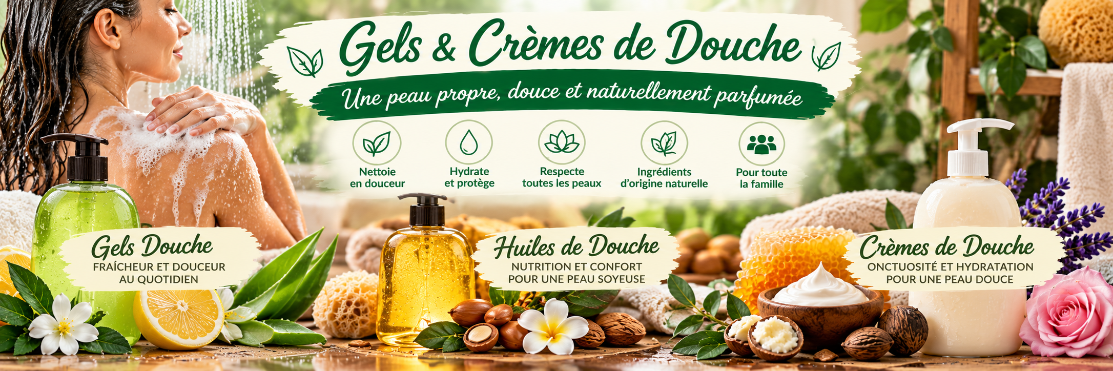 Gels et soins douche naturels en spa