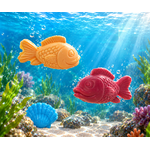 Poissons jouets dans un récif enchanté