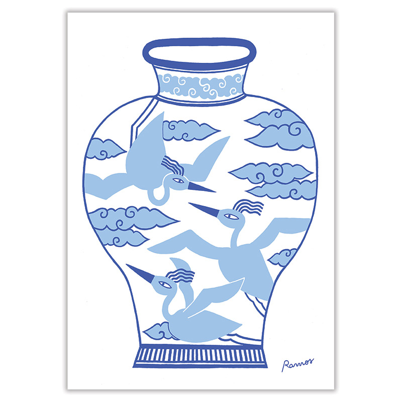 Peinture \'Vase Oiseaux en Vol\', Impression Fine Art - Agustina Ramos
