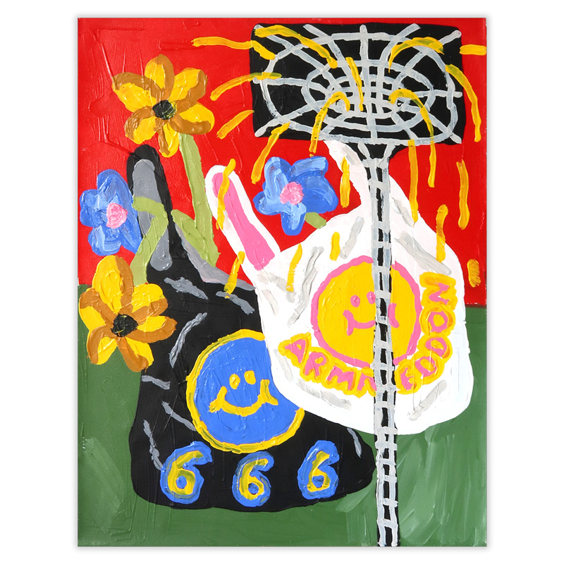 Peinture-Plastic bags-flowers-black- holes-apocalypse-35x45-Francois-Thevenet-THF008