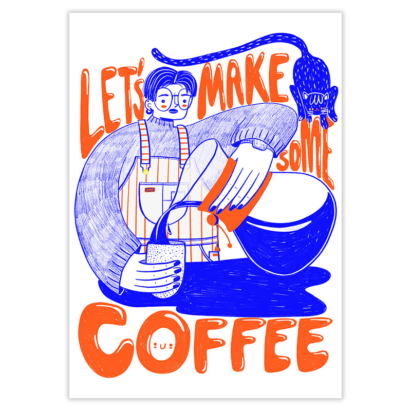 Illustration numérique \'Let\'s Make Some Coffee\', Impression Fine Art - Cel Castellá